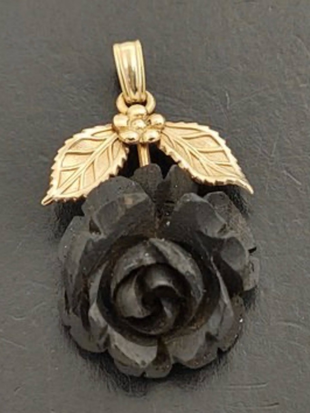 Vintage VAN DELL Black Oak Rose Pendant Necklace 12k Gold filled
